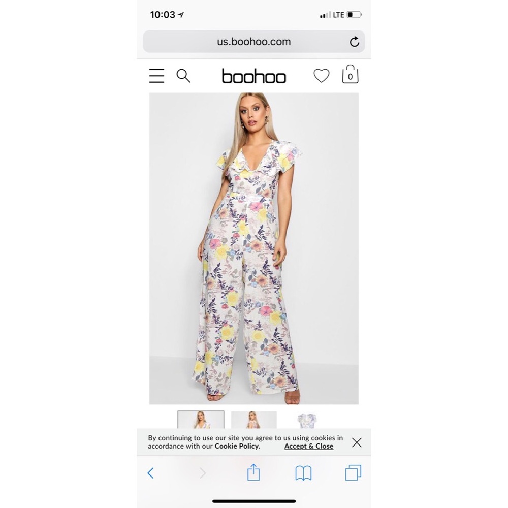 NWT Boohoo Plus Floral Jumpsuit - White
